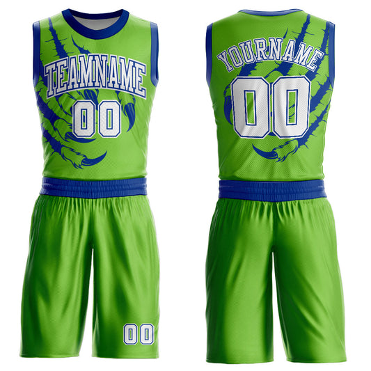 Custom Neon Green White-Royal Animals Claws Round Neck Sublimation Basketball Suit Jersey - Sky-Custom