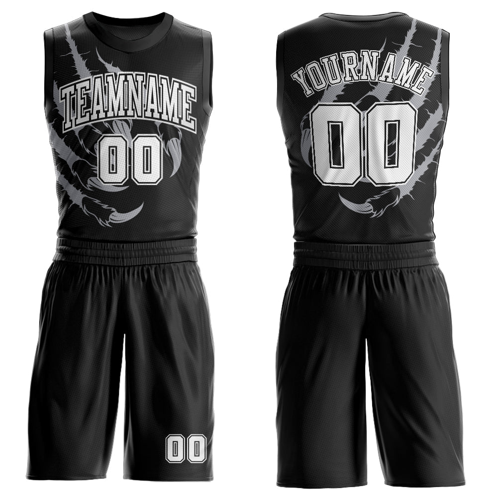 Custom Black White Animals Claws Round Neck Sublimation Basketball Suit Jersey - Sky-Custom