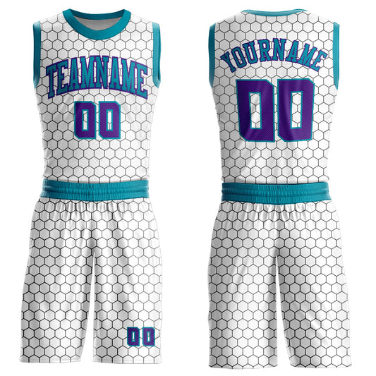 Custom White Purple-Teal Round Neck Sublimation Basketball Suit Jersey - Sky-Custom