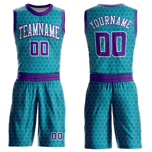 Custom Teal Purple-White Round Neck Sublimation Basketball Suit Jersey - Sky-Custom