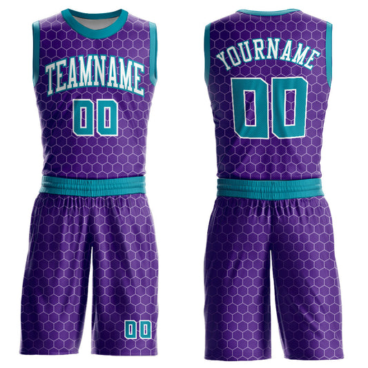 Custom Purple Teal-White Round Neck Sublimation Basketball Suit Jersey - Sky-Custom