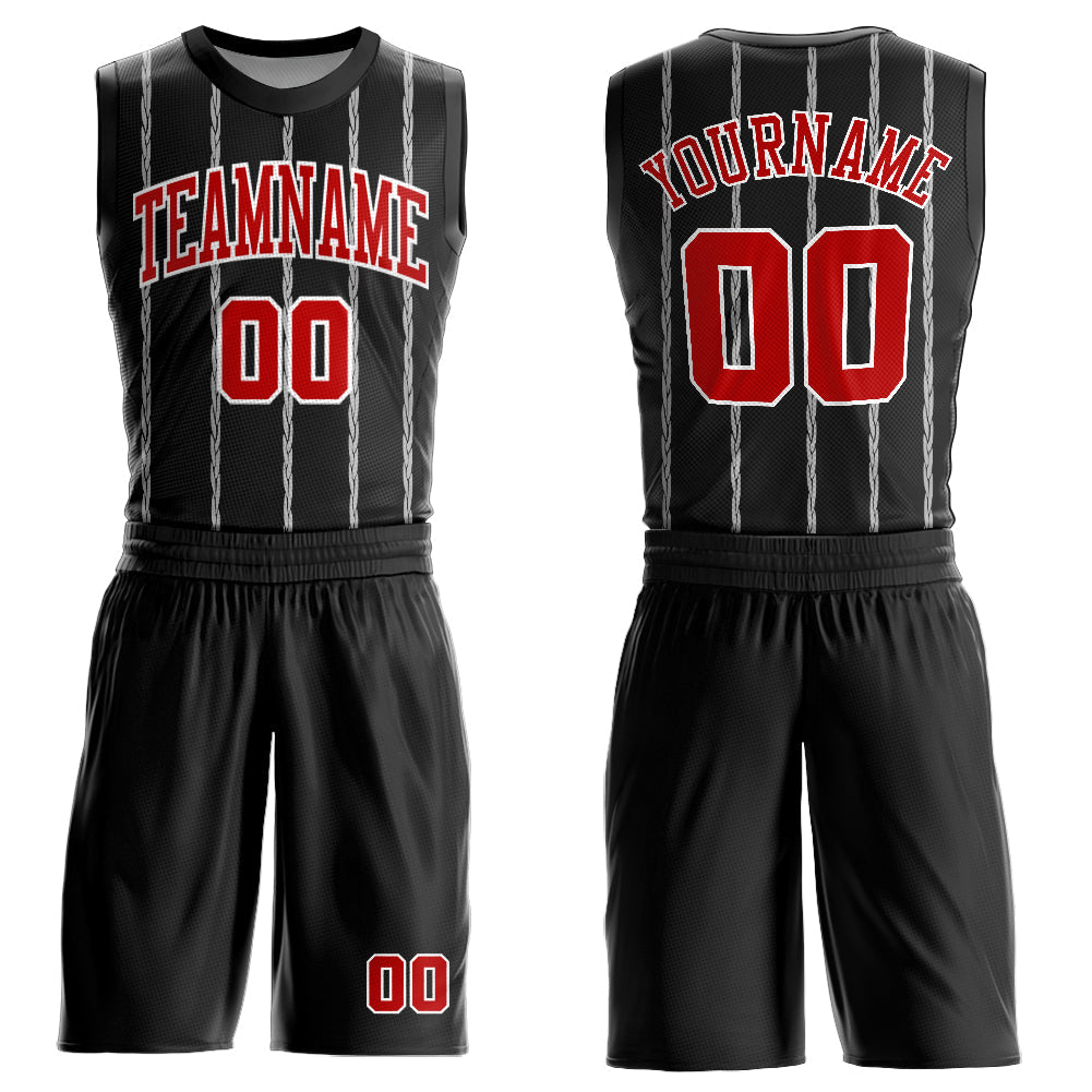 Custom Black Red-White Round Neck Sublimation Basketball Suit Jersey - Sky-Custom