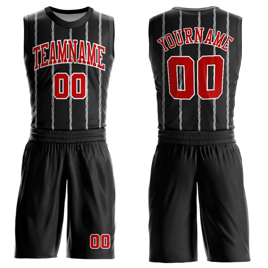 Custom Black Red-White Round Neck Sublimation Basketball Suit Jersey - Sky-Custom