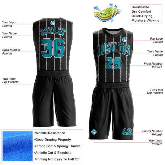 Custom Black Teal-White Round Neck Sublimation Basketball Suit Jersey - Sky-Custom