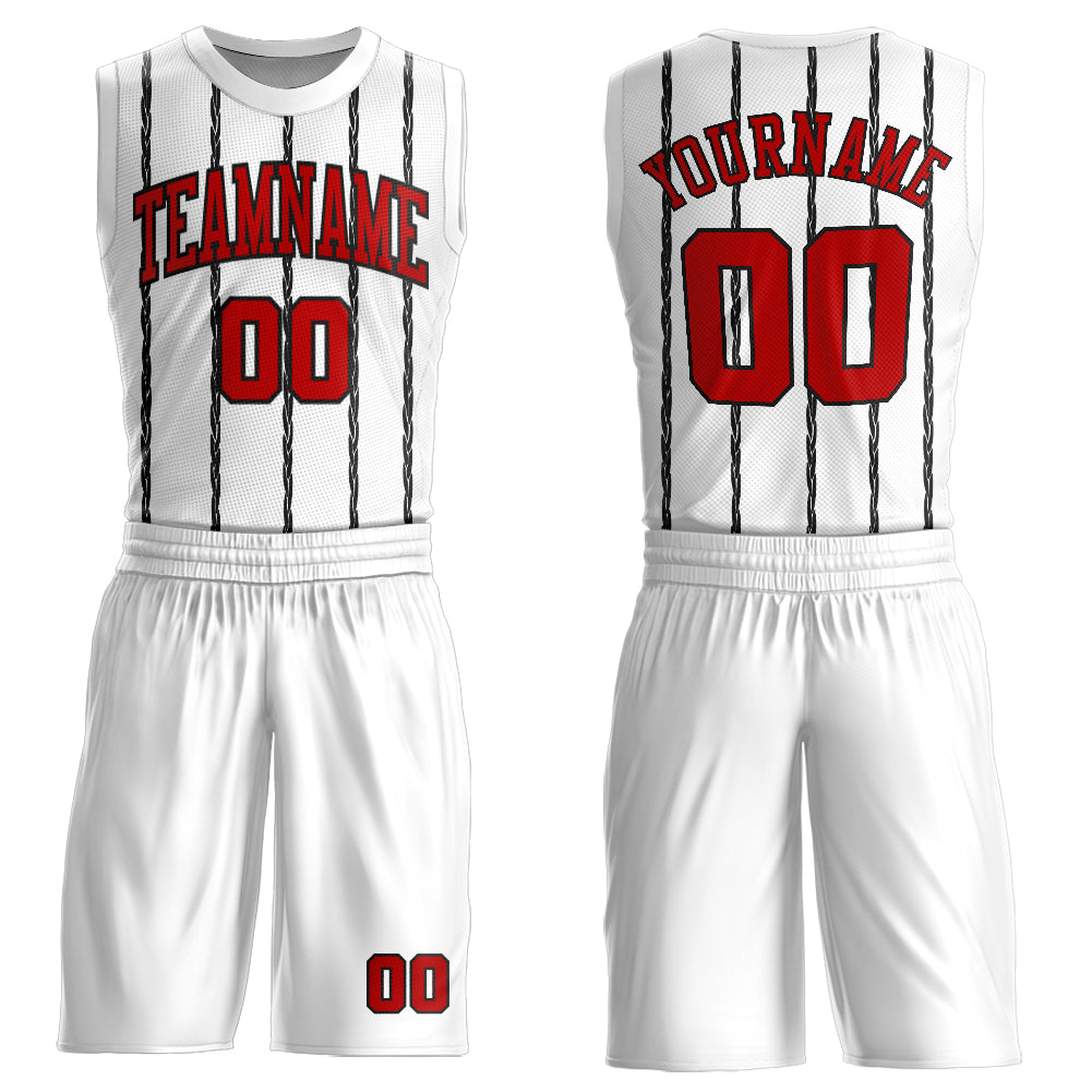 Custom White Red-Black Round Neck Sublimation Basketball Suit Jersey - Sky-Custom