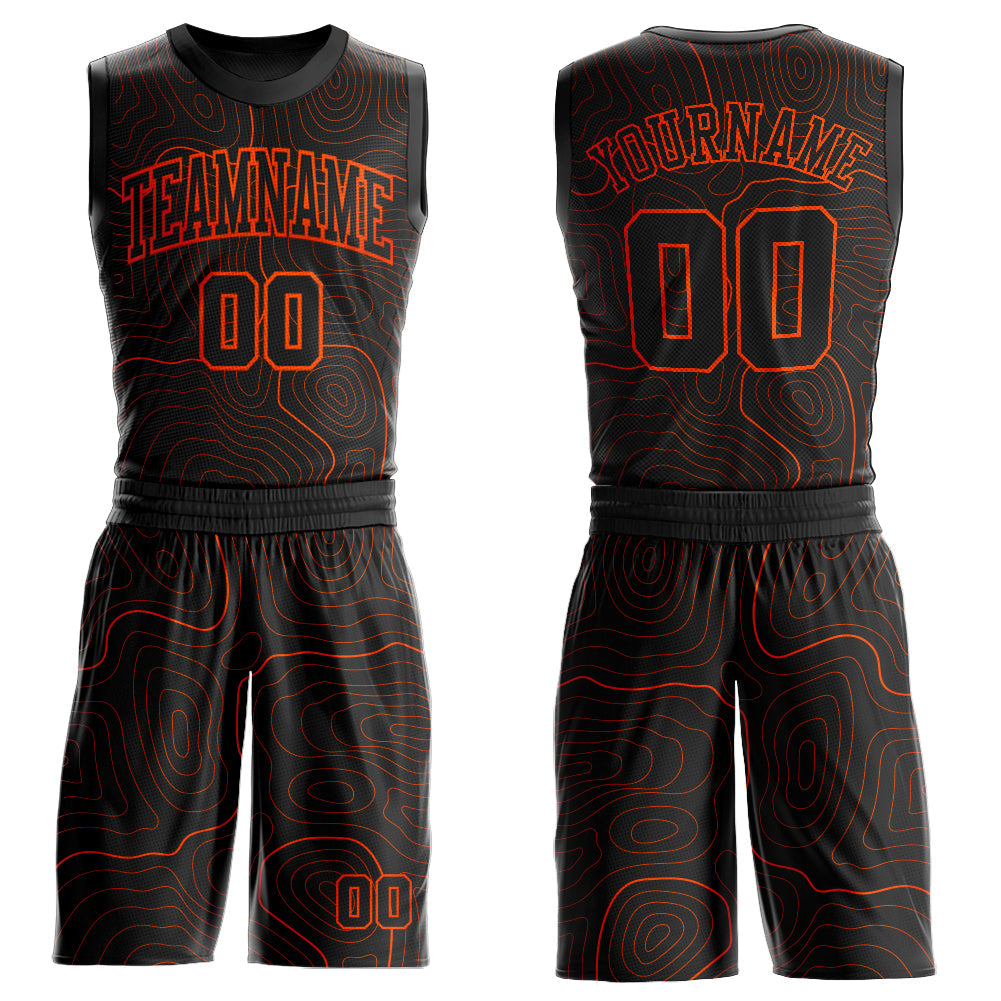 Custom Black Orange Round Neck Sublimation Basketball Suit Jersey - Sky-Custom