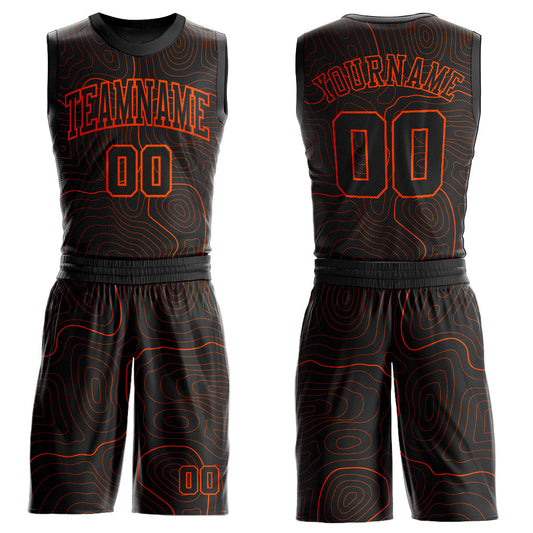 Custom Black Orange Round Neck Sublimation Basketball Suit Jersey - Sky-Custom