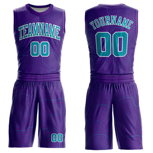 Custom Purple Teal-White Round Neck Sublimation Basketball Suit Jersey - Sky-Custom