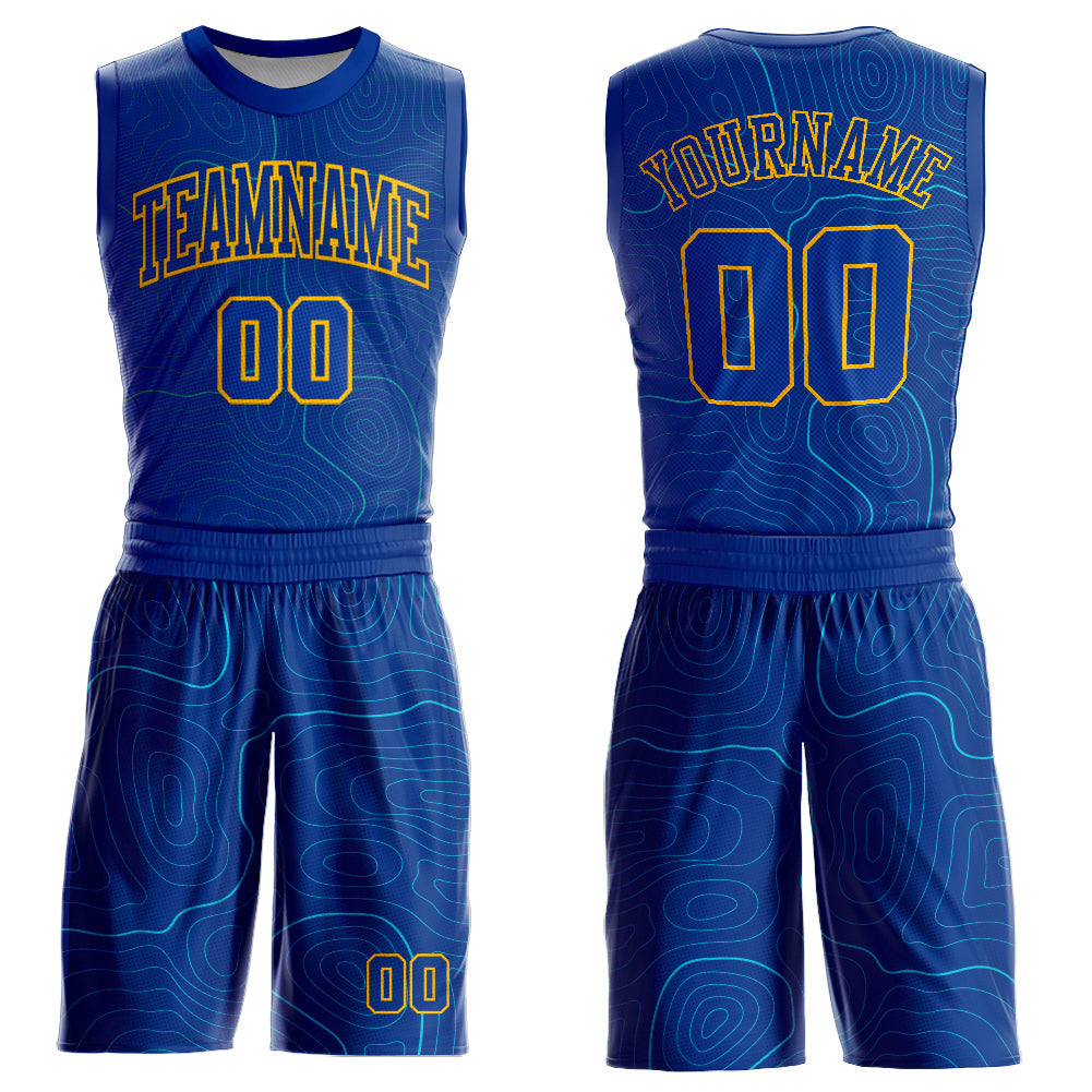 Custom Royal Gold Round Neck Sublimation Basketball Suit Jersey - Sky-Custom