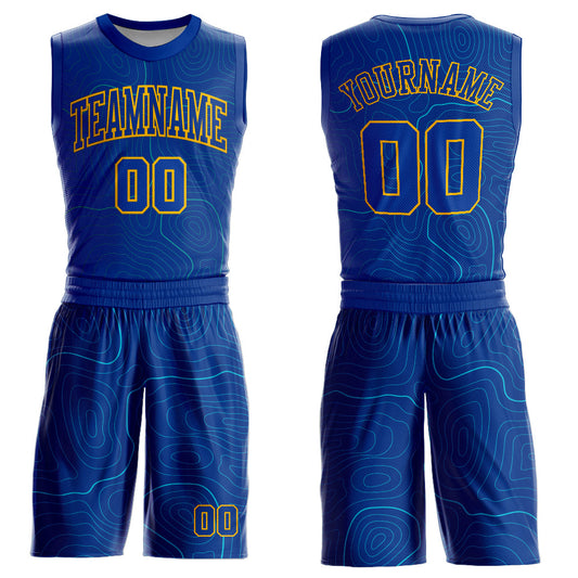 Custom Royal Gold Round Neck Sublimation Basketball Suit Jersey - Sky-Custom