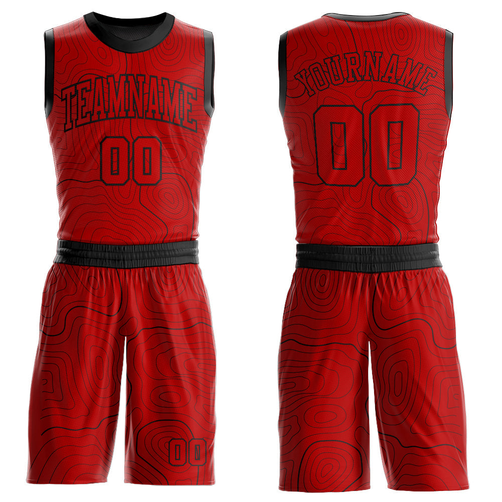 Custom Red Black Round Neck Sublimation Basketball Suit Jersey - Sky-Custom