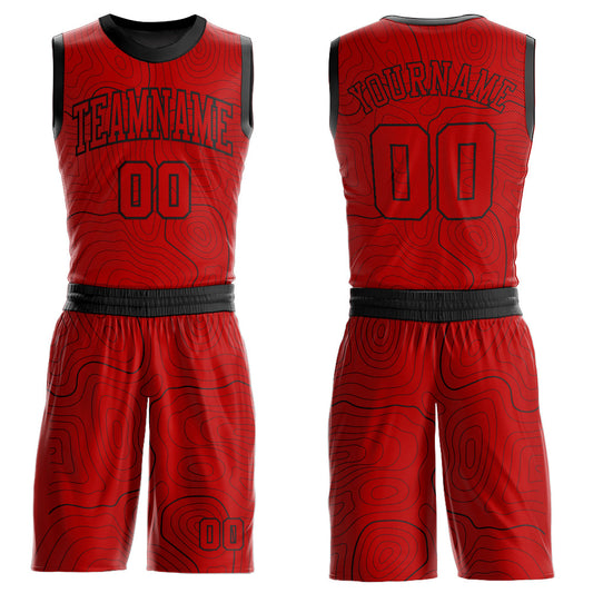 Custom Red Black Round Neck Sublimation Basketball Suit Jersey - Sky-Custom