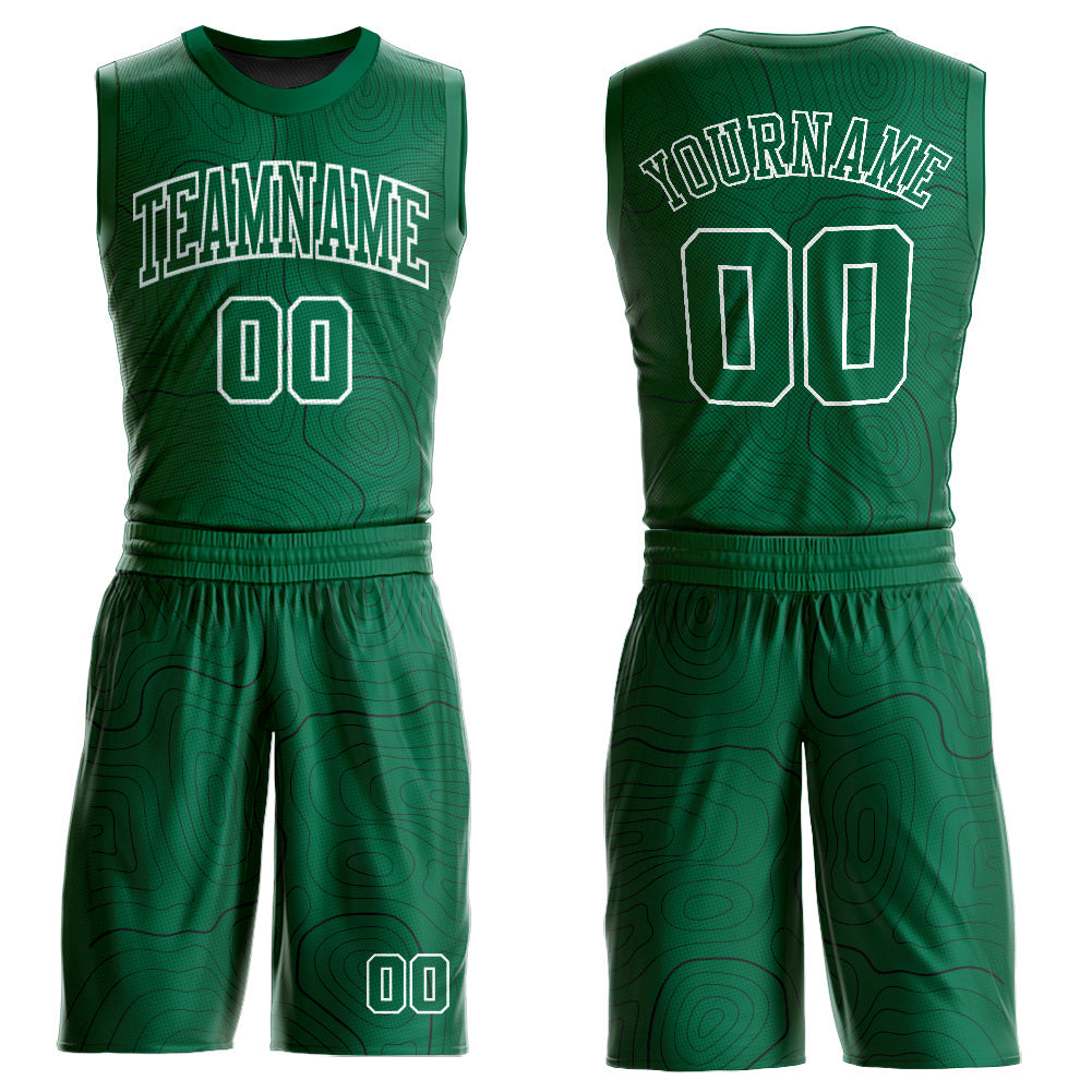 Custom Kelly Green White Round Neck Sublimation Basketball Suit Jersey - Sky-Custom