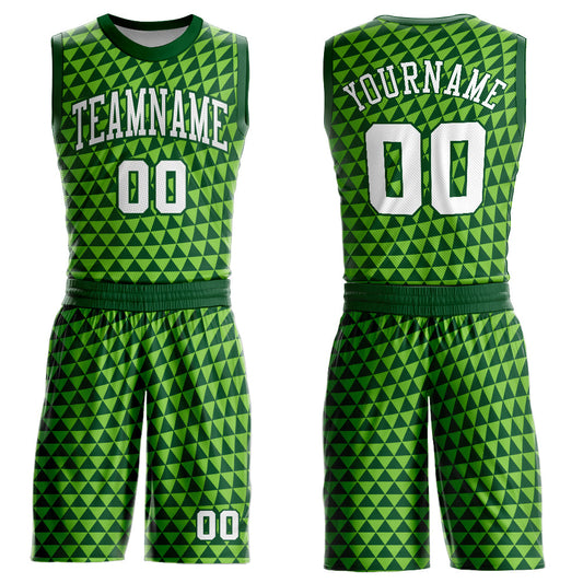 Custom Green White-Neon Green Triangle Shapes Round Neck Sublimation Basketball Suit Jersey - Sky-Custom