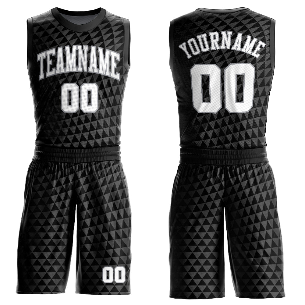 Custom Black White-Gray Triangle Shapes Round Neck Sublimation Basketball Suit Jersey - Sky-Custom