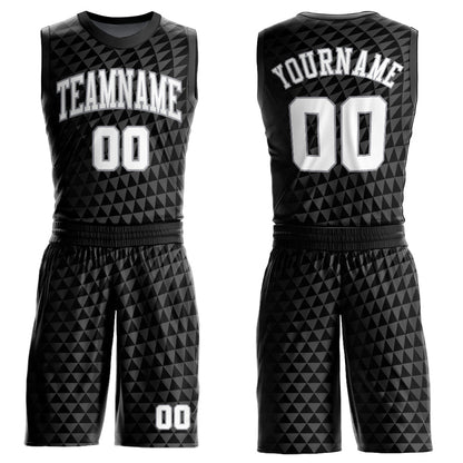 Custom Black White-Gray Triangle Shapes Round Neck Sublimation Basketball Suit Jersey - Sky-Custom