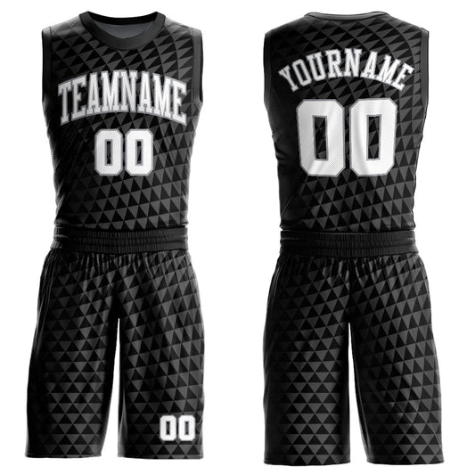 Custom Black White-Gray Triangle Shapes Round Neck Sublimation Basketball Suit Jersey - Sky-Custom