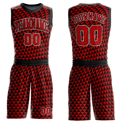 Custom Red Black-White Triangle Shapes Round Neck Sublimation Basketball Suit Jersey - Sky-Custom