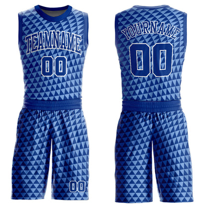 Custom Light Blue Royal-White Triangle Shapes Round Neck Sublimation Basketball Suit Jersey - Sky-Custom