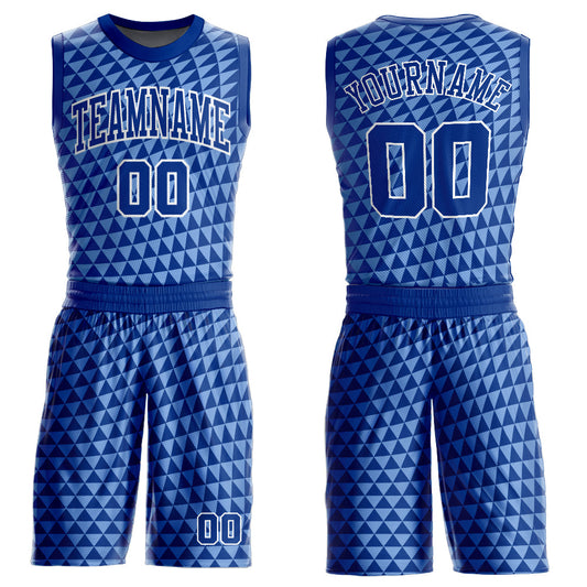 Custom Light Blue Royal-White Triangle Shapes Round Neck Sublimation Basketball Suit Jersey - Sky-Custom
