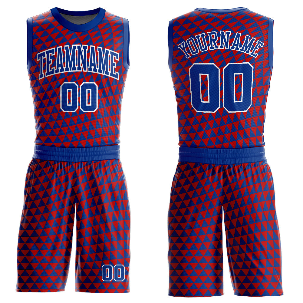 Custom Red Royal-White Triangle Shapes Round Neck Sublimation Basketball Suit Jersey - Sky-Custom