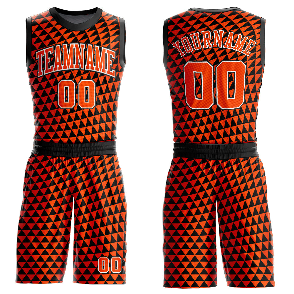 Custom Orange White-Black Triangle Shapes Round Neck Sublimation Basketball Suit Jersey - Sky-Custom