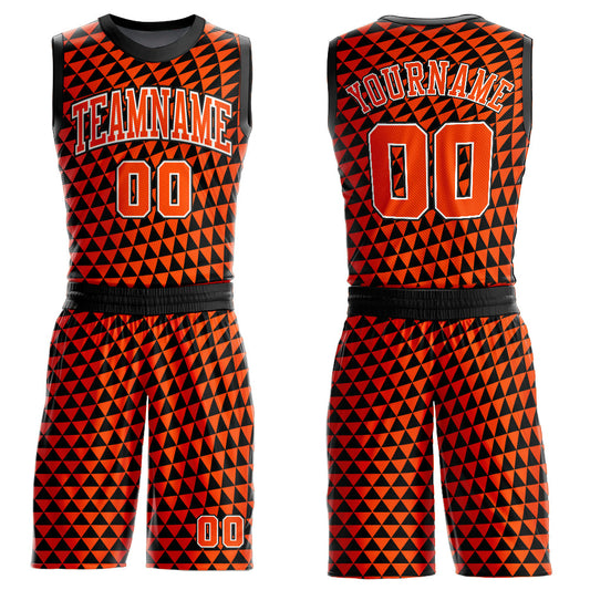 Custom Orange White-Black Triangle Shapes Round Neck Sublimation Basketball Suit Jersey - Sky-Custom