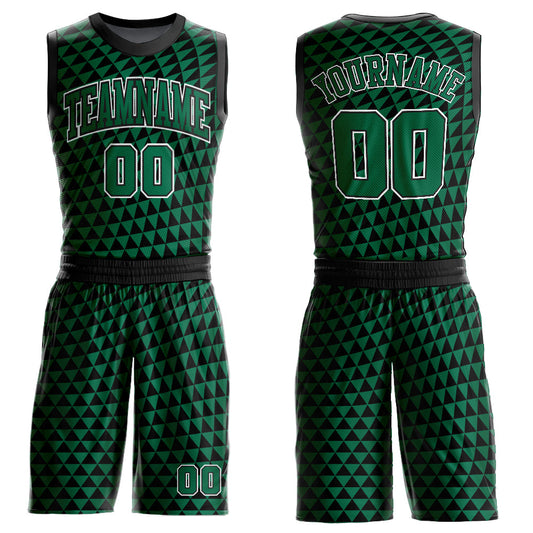 Custom Kelly Green White-Black Triangle Shapes Round Neck Sublimation Basketball Suit Jersey - Sky-Custom