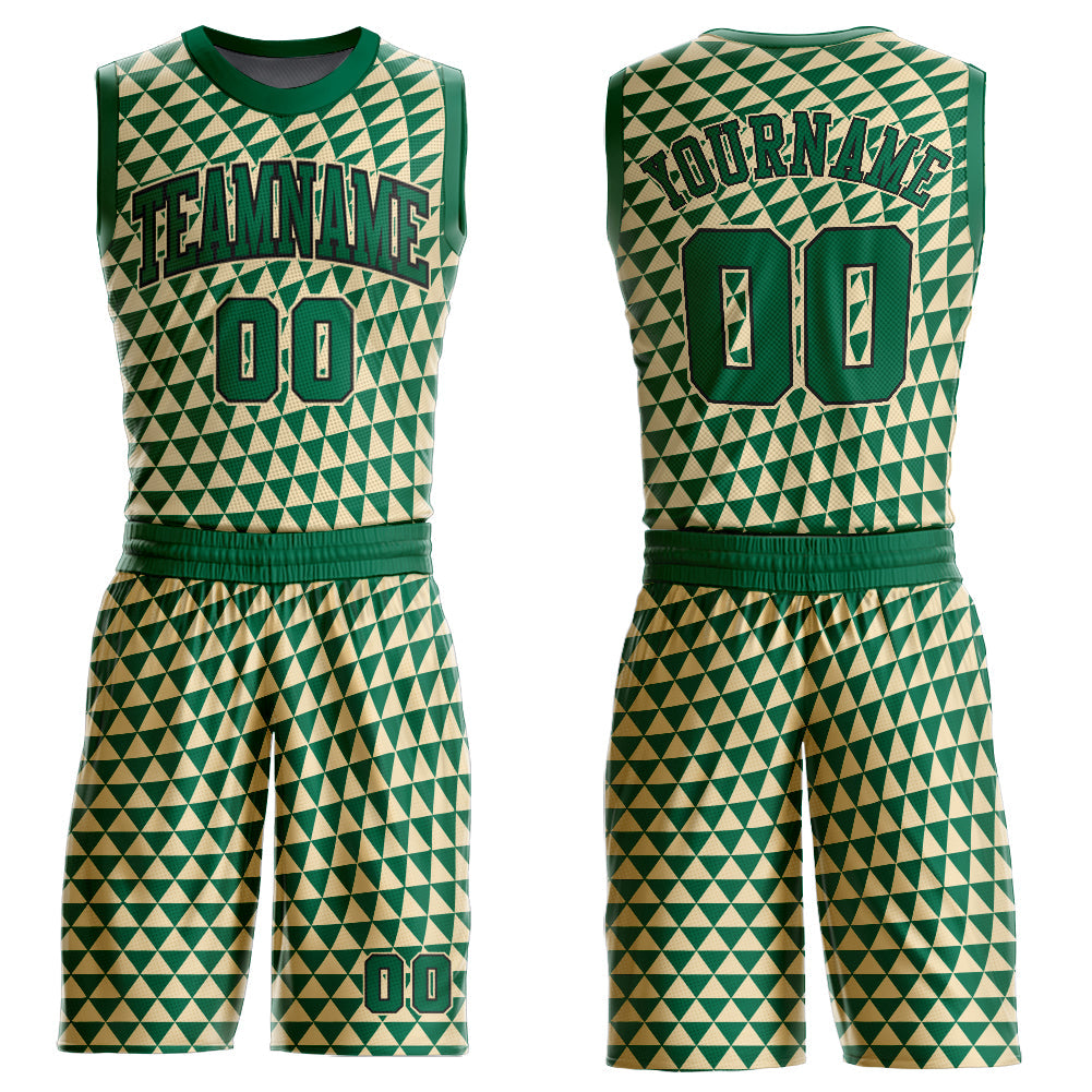 Custom Cream Kelly Green-Black Triangle Shapes Round Neck Sublimation Basketball Suit Jersey - Sky-Custom