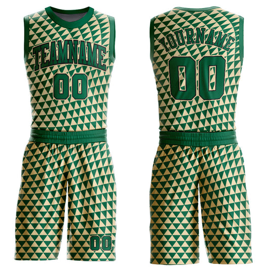 Custom Cream Kelly Green-Black Triangle Shapes Round Neck Sublimation Basketball Suit Jersey - Sky-Custom
