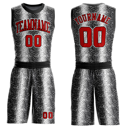 Custom Black Red-White Animal Fur Print Round Neck Sublimation Basketball Suit Jersey - Sky-Custom