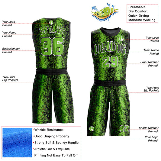 Custom Black Neon Green-White Animal Fur Print Round Neck Sublimation Basketball Suit Jersey - Sky-Custom
