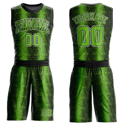 Custom Black Neon Green-White Animal Fur Print Round Neck Sublimation Basketball Suit Jersey - Sky-Custom