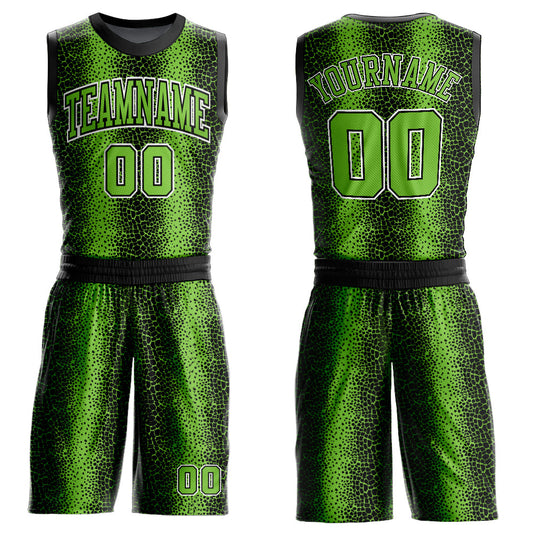 Custom Black Neon Green-White Animal Fur Print Round Neck Sublimation Basketball Suit Jersey - Sky-Custom