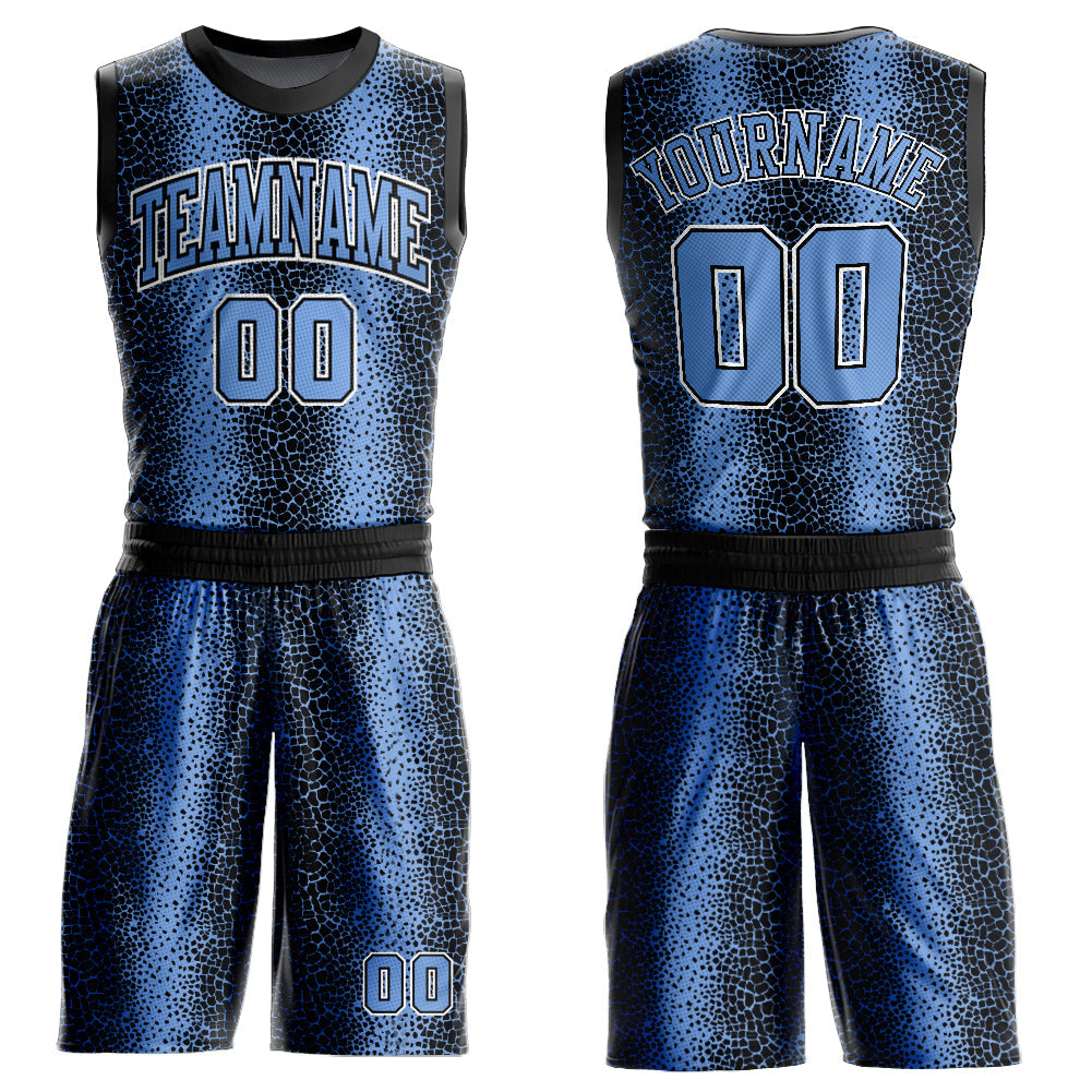 Custom Black Light Blue-White Animal Fur Print Round Neck Sublimation Basketball Suit Jersey - Sky-Custom