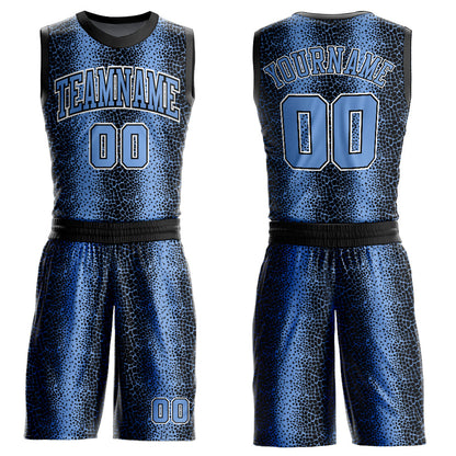 Custom Black Light Blue-White Animal Fur Print Round Neck Sublimation Basketball Suit Jersey - Sky-Custom