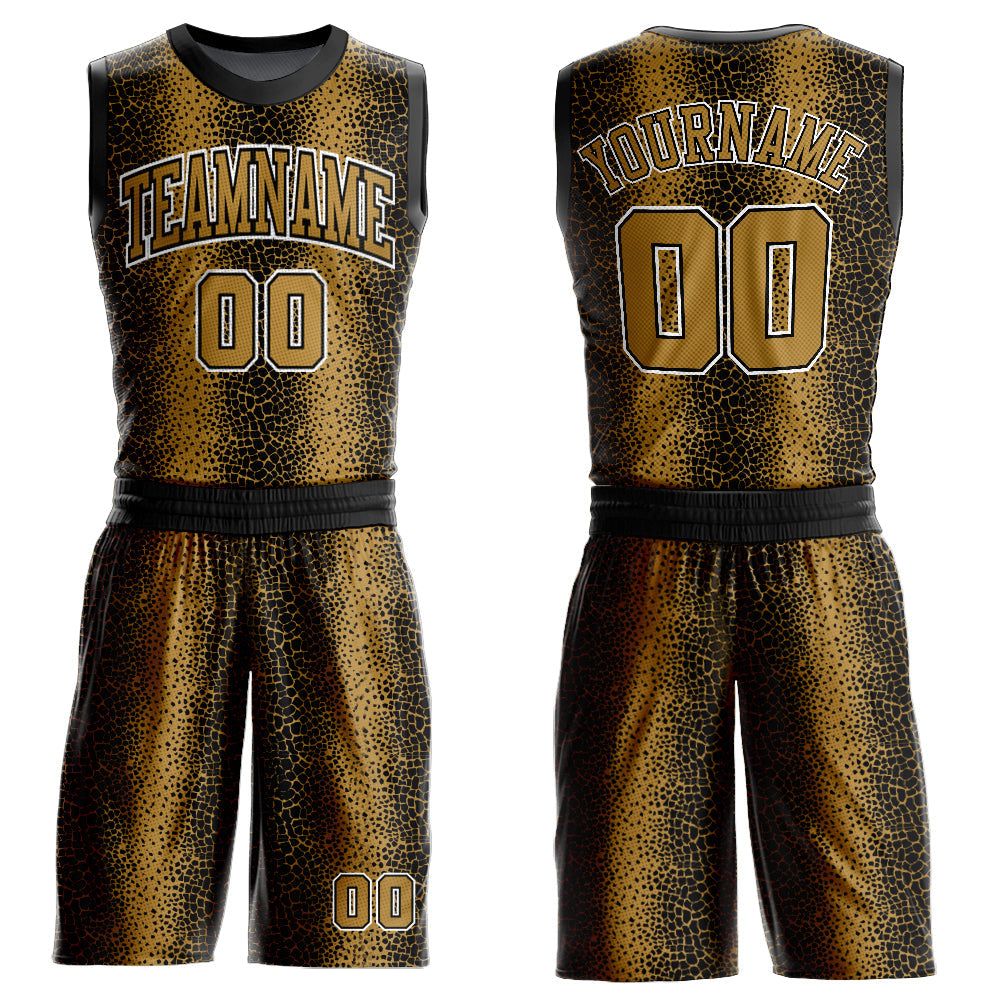 Custom Black Old Gold-White Animal Fur Print Round Neck Sublimation Basketball Suit Jersey - Sky-Custom