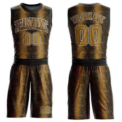 Custom Black Old Gold-White Animal Fur Print Round Neck Sublimation Basketball Suit Jersey - Sky-Custom