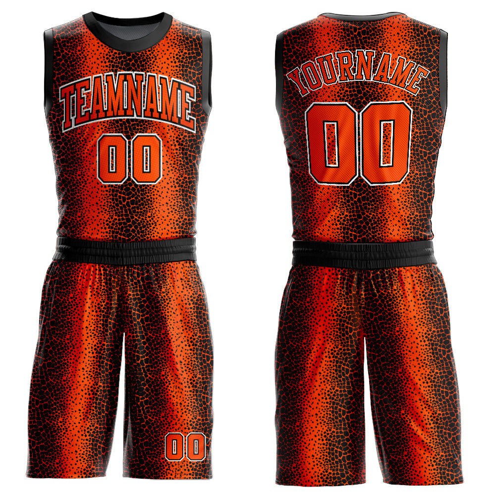 Custom Black Orange-White Animal Fur Print Round Neck Sublimation Basketball Suit Jersey - Sky-Custom