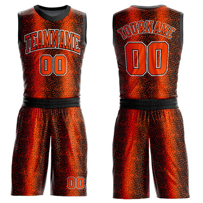 Custom Black Orange-White Animal Fur Print Round Neck Sublimation Basketball Suit Jersey - Sky-Custom