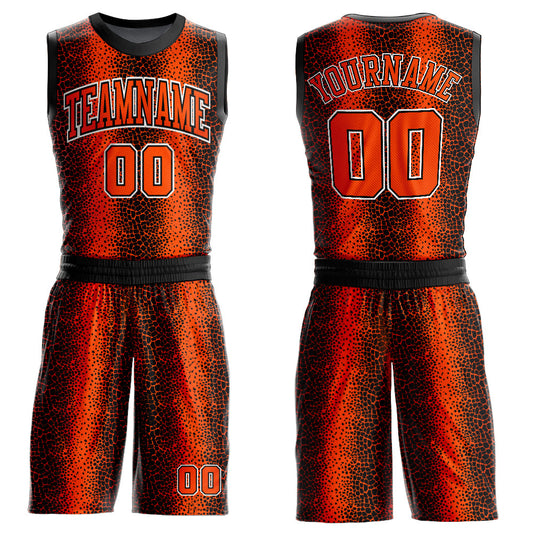 Custom Black Orange-White Animal Fur Print Round Neck Sublimation Basketball Suit Jersey - Sky-Custom