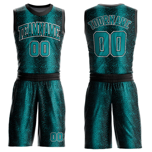 Custom Black Teal-White Animal Fur Print Round Neck Sublimation Basketball Suit Jersey - Sky-Custom