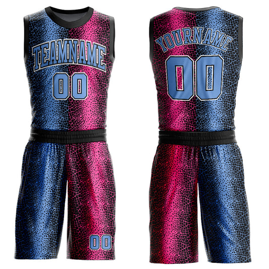Custom Black Light Blue-Pink Animal Fur Print Round Neck Sublimation Basketball Suit Jersey - Sky-Custom