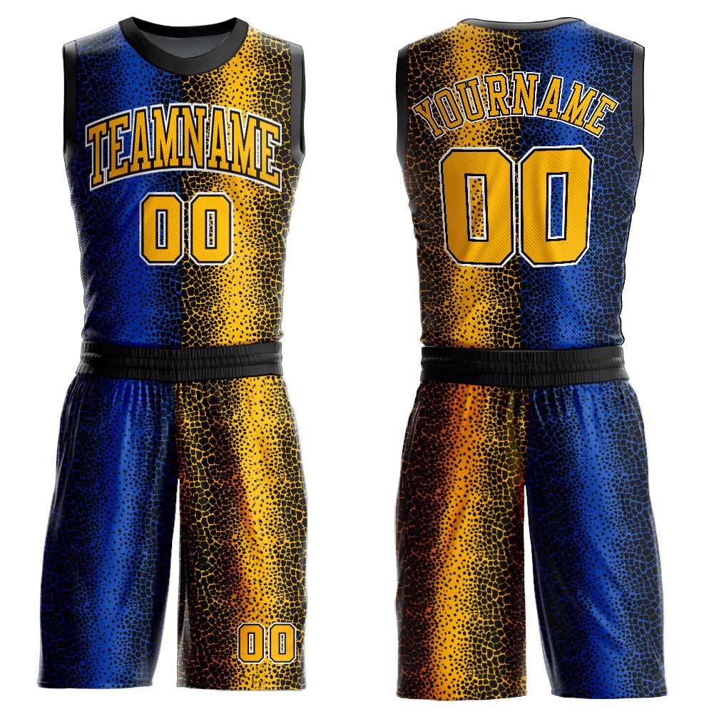 Custom Black Gold-Royal Animal Fur Print Round Neck Sublimation Basketball Suit Jersey - Sky-Custom