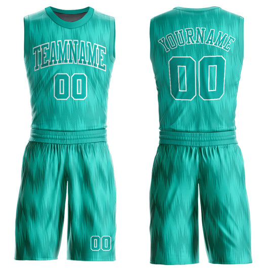 Custom Aqua White Round Neck Sublimation Basketball Suit Jersey - Sky-Custom