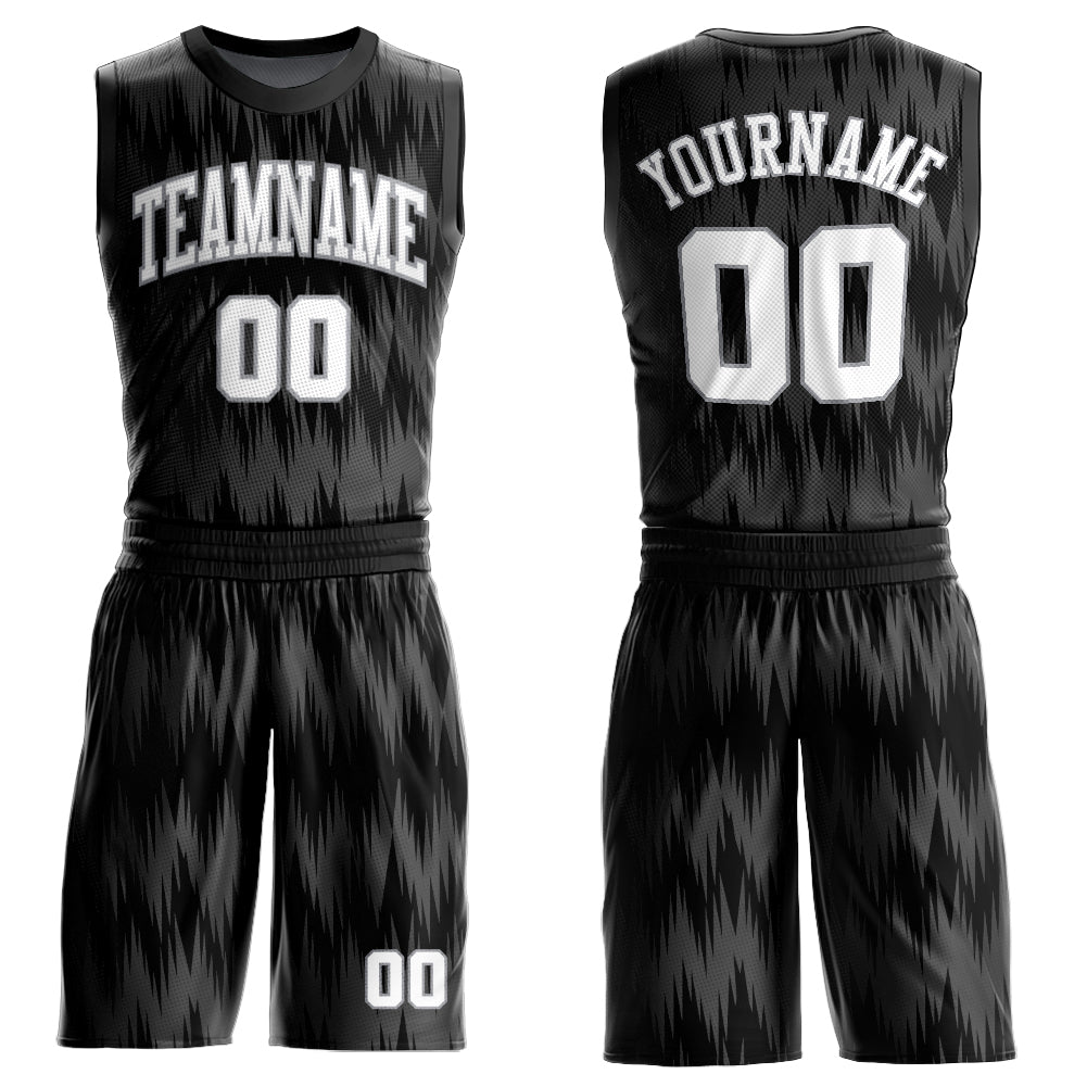 Custom Black White-Light Gray Round Neck Sublimation Basketball Suit Jersey - Sky-Custom