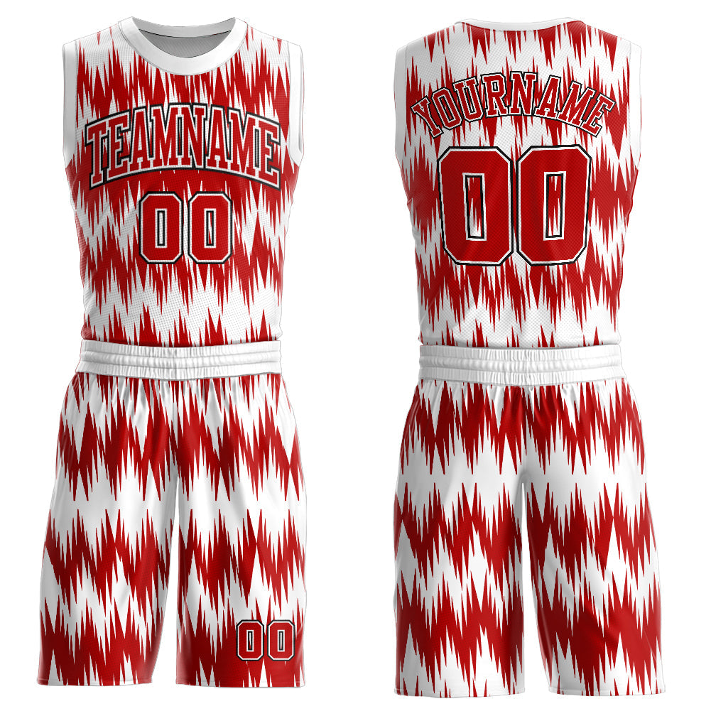 Custom White Red-Black Round Neck Sublimation Basketball Suit Jersey - Sky-Custom