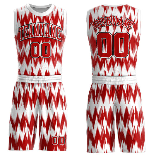 Custom White Red-Black Round Neck Sublimation Basketball Suit Jersey - Sky-Custom