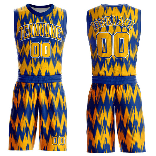 Custom Royal Gold-White Round Neck Sublimation Basketball Suit Jersey - Sky-Custom
