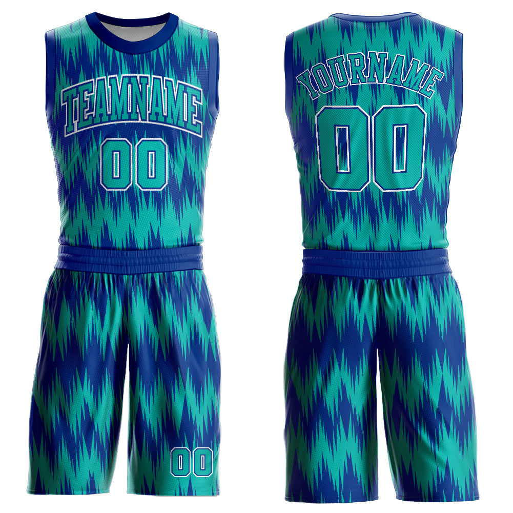 Custom Royal Aqua-White Round Neck Sublimation Basketball Suit Jersey - Sky-Custom
